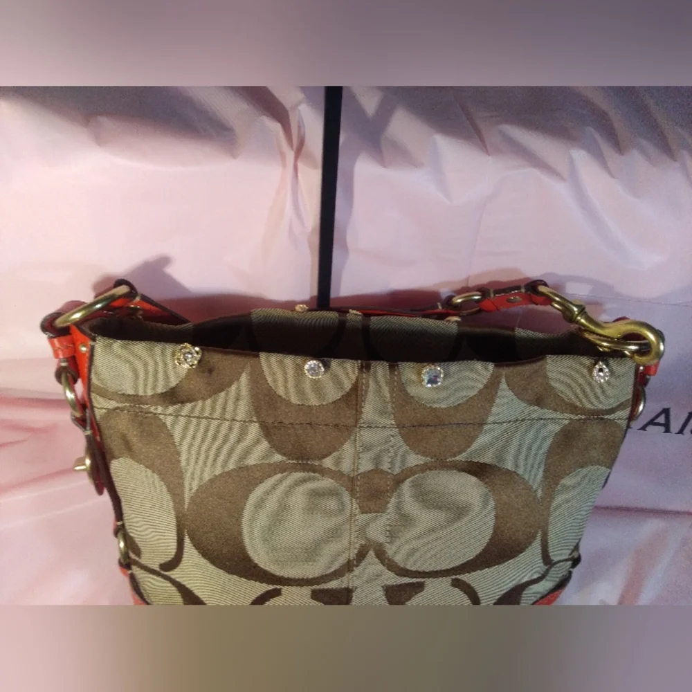 Coach Signature Tote w/Red Strap M0726-11867    Blinged § # - Picture 5 of 13